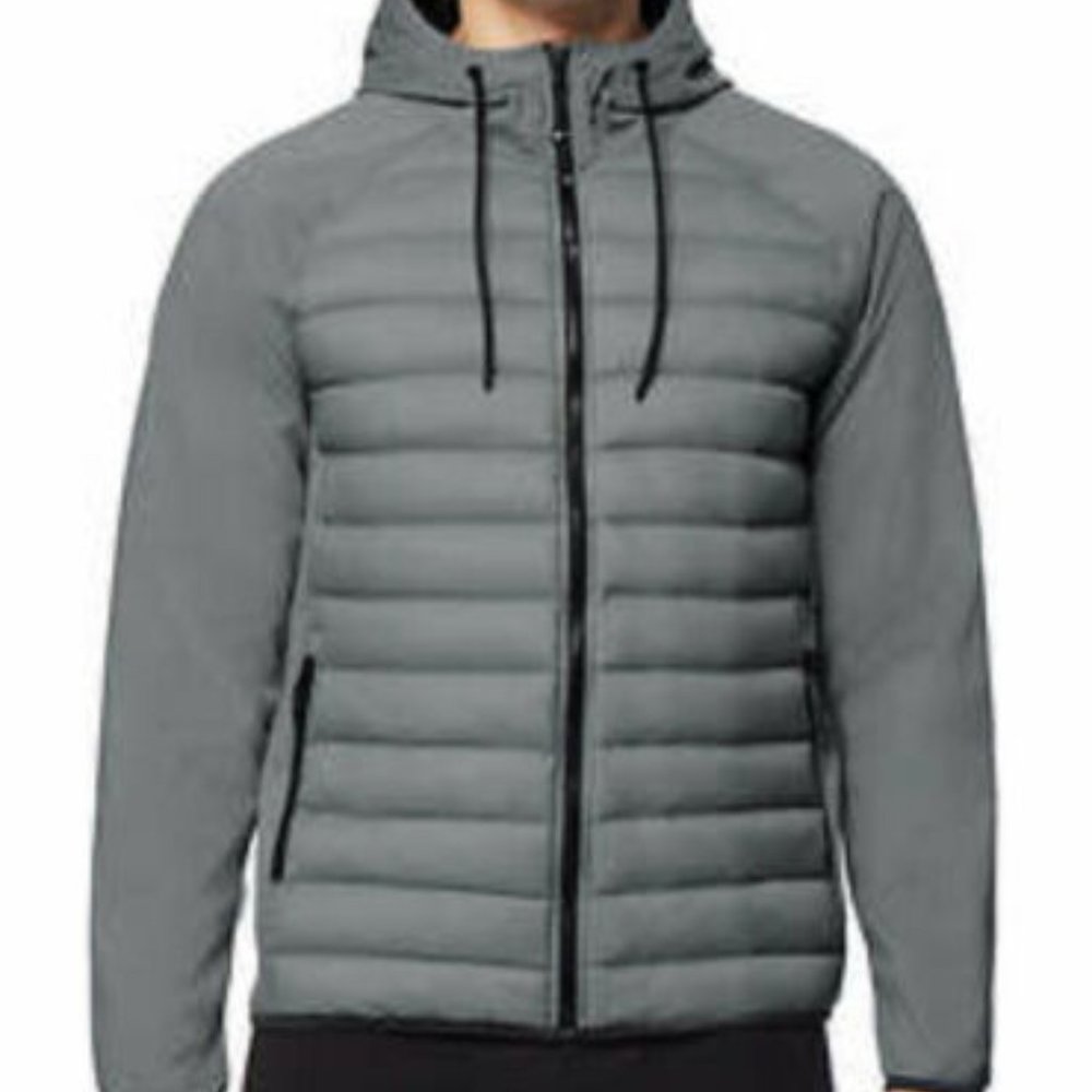 32 Degrees Men Mixed Media Hooded Puffer Jacket Grey XXL
